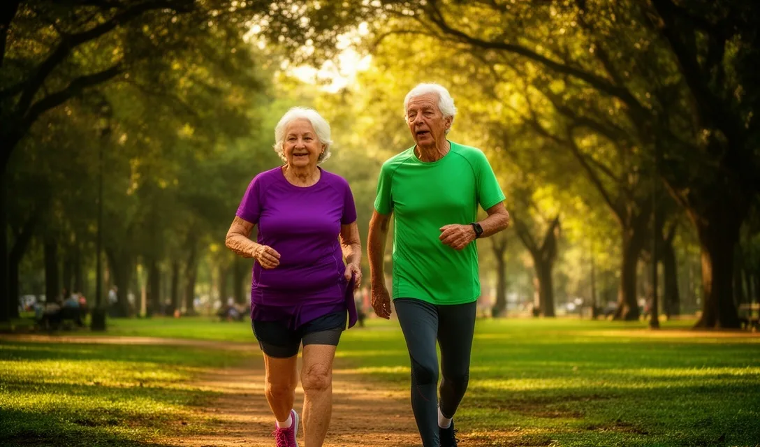 Pareja mayor caminando en un parque