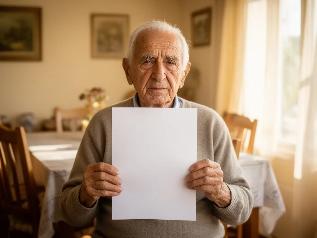 Jubilado argentino leyendo un documento de pago de ANSES