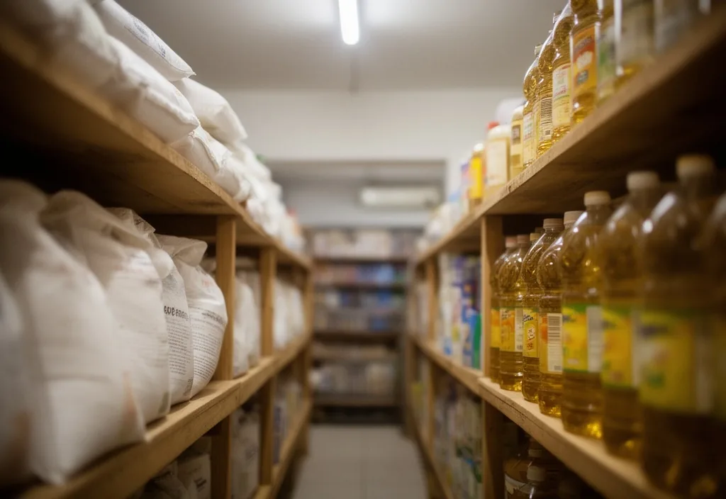 Pasillo de supermercado argentino con productos básicos