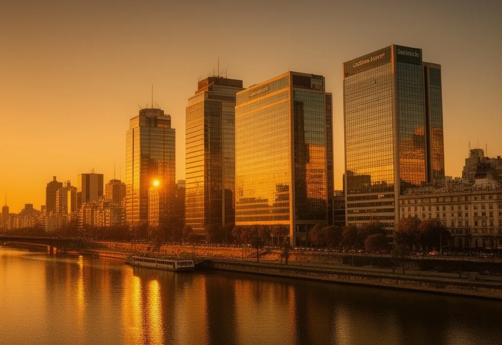 Distrito financiero de Buenos Aires al atardecer