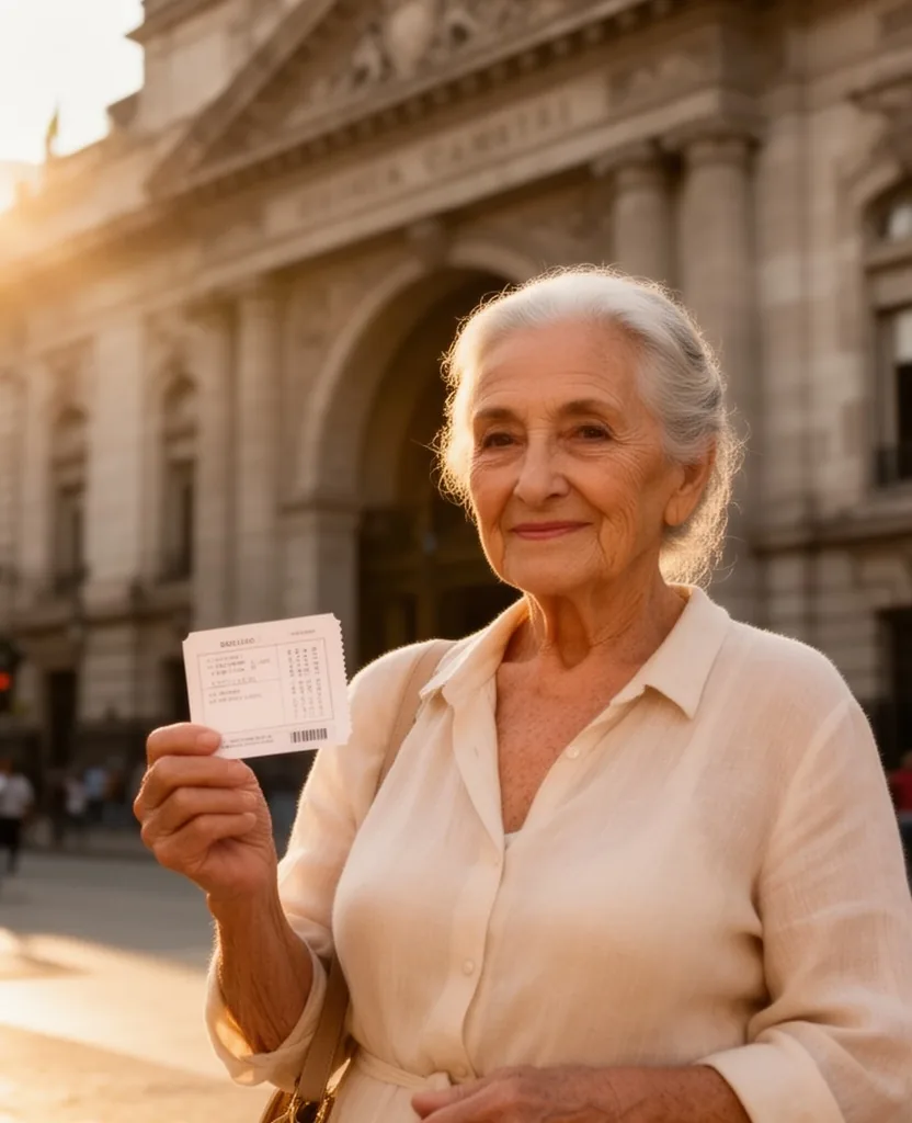 Jubilada revisando una entrada cultural en Buenos Aires