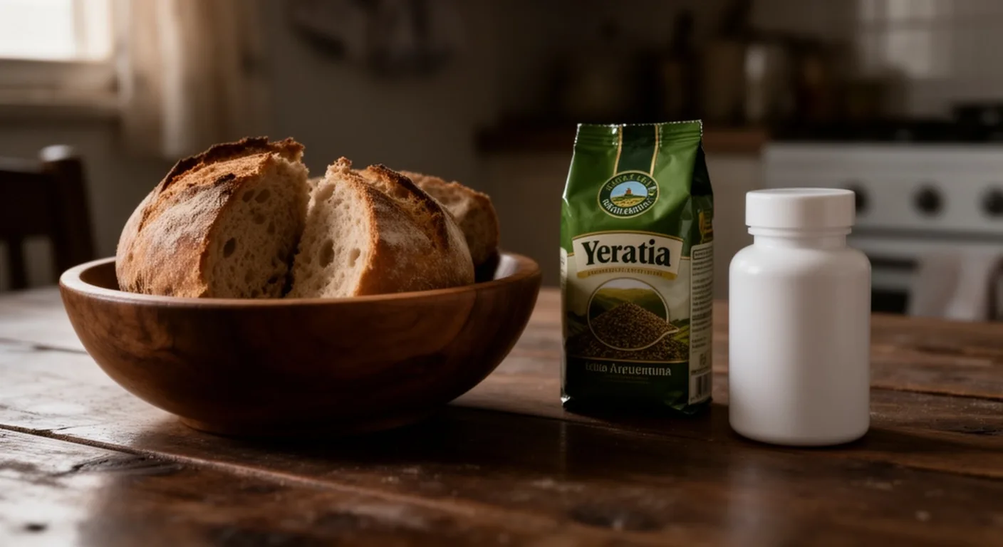 Mesa de cocina de un jubilado con productos básicos de consumo mensual