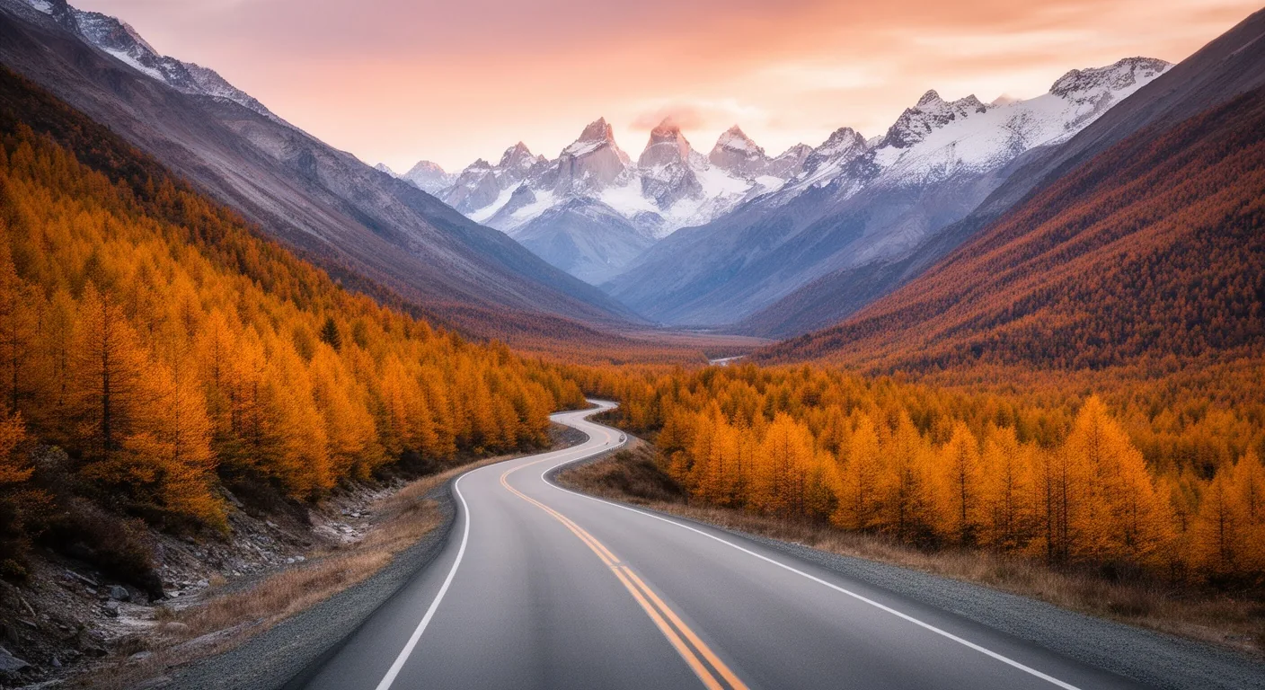 Ruta de montaña en la Patagonia argentina durante el otoño