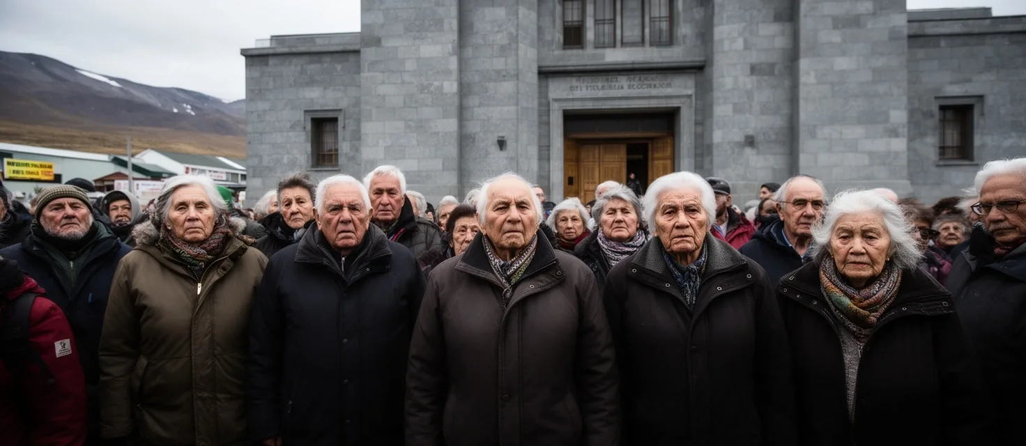Movilización de jubilados frente a un edificio de salud pública en Patagonia