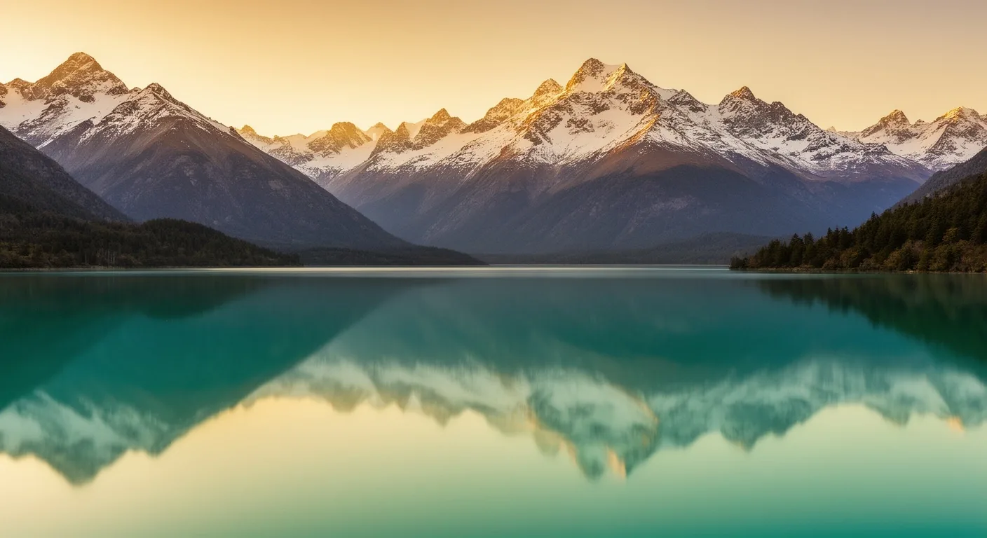 Lago Nahuel Huapi en Bariloche al amanecer con la cordillera de los Andes reflejada