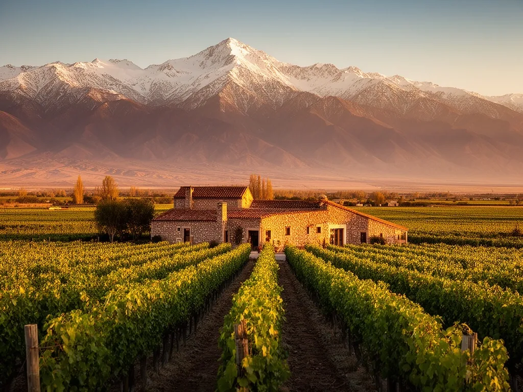 Viñedos de Mendoza con la cordillera de los Andes al fondo